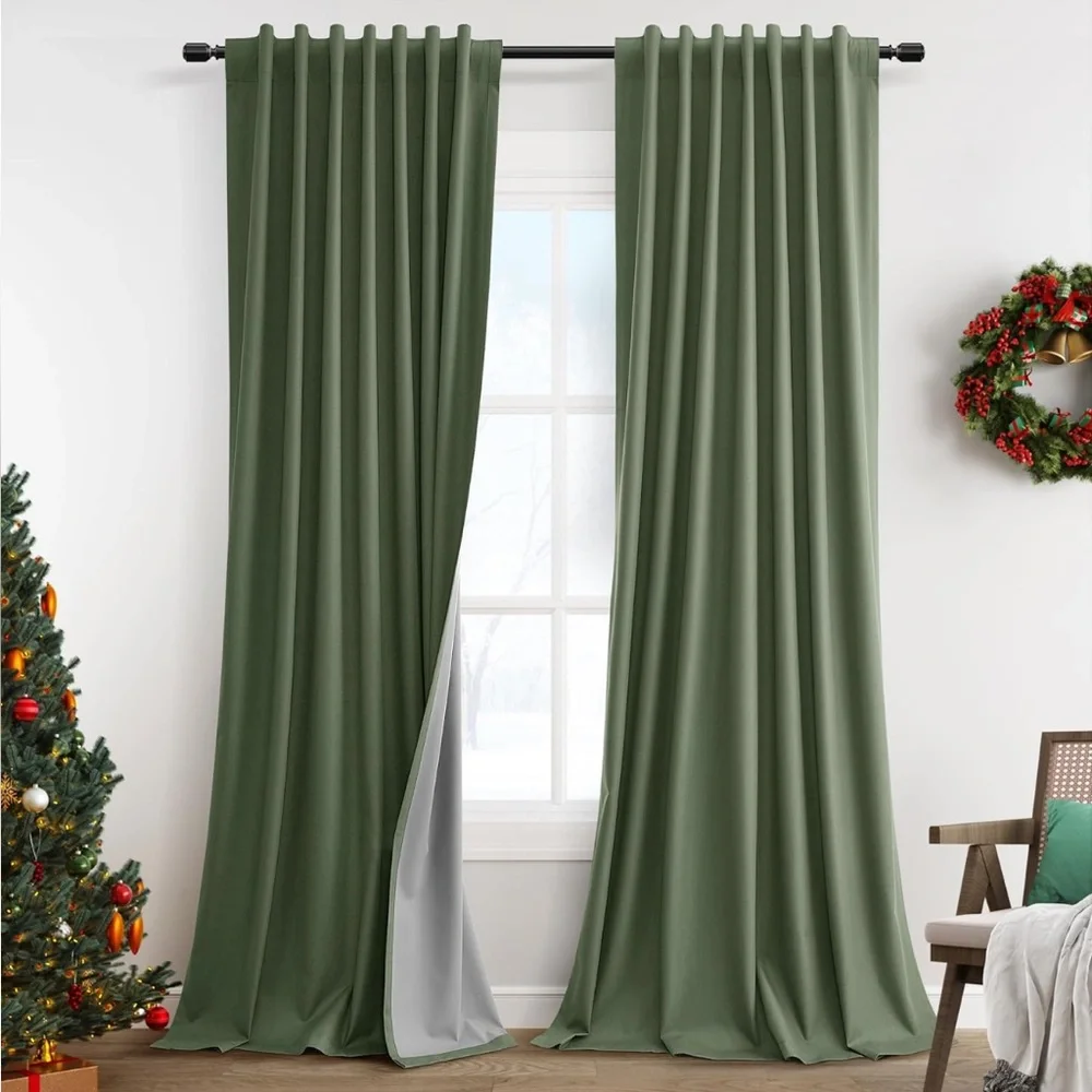 52” x 120” Solid Olive Green 100% Blackout Curtains
